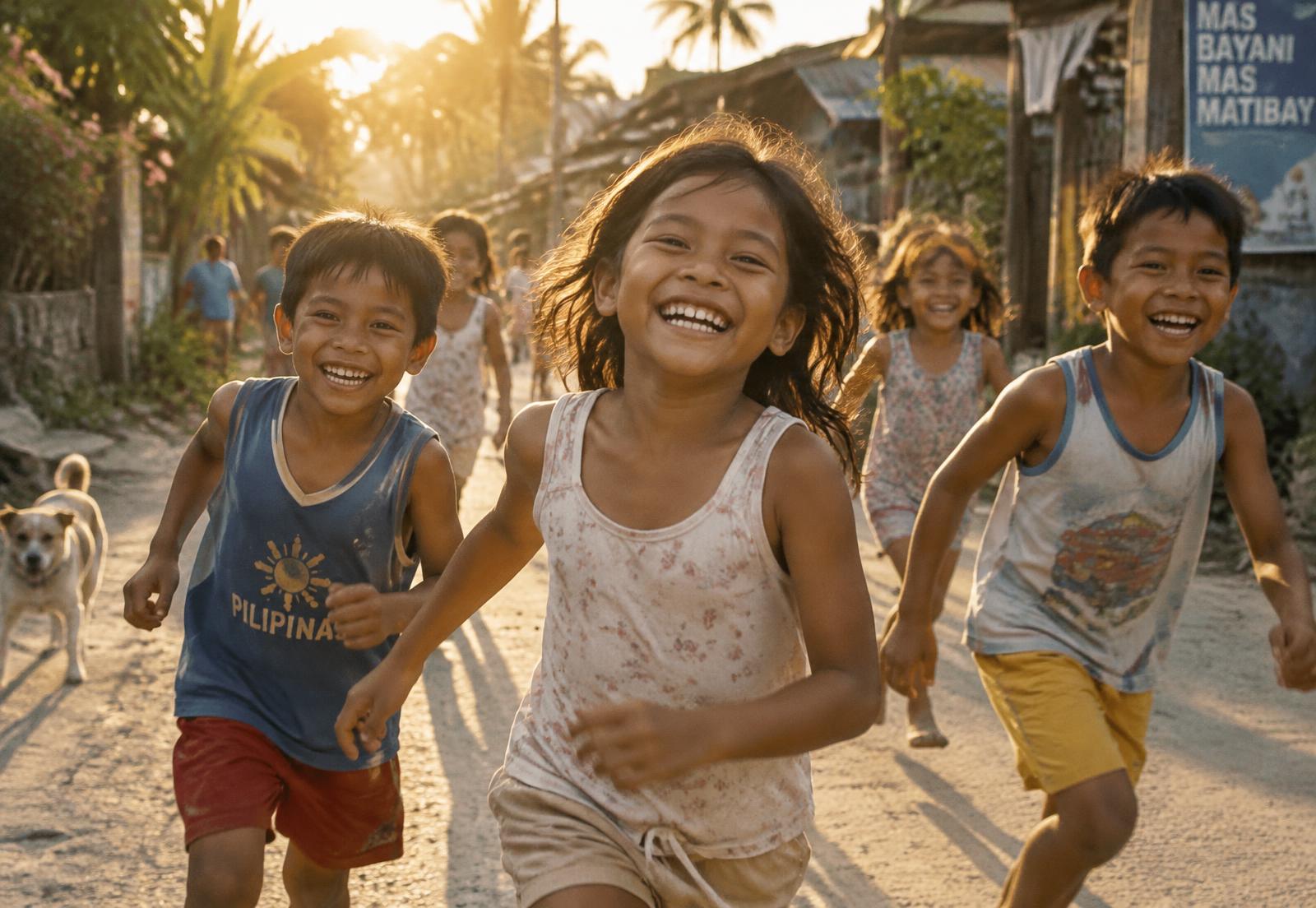 Children laughing and running together